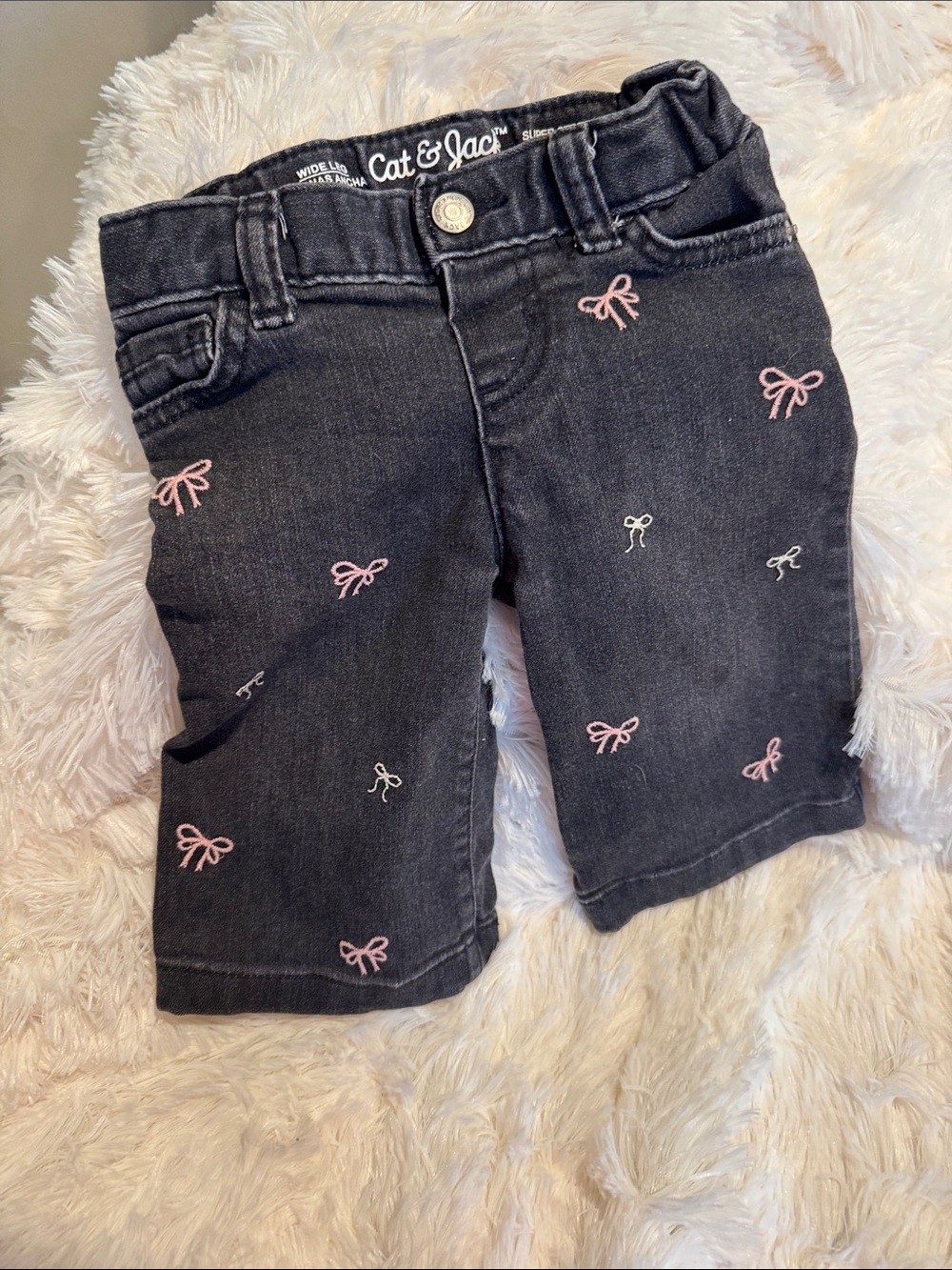 Cat & Jack Charcoal Denim Jeans with Pink Bow Embroidery